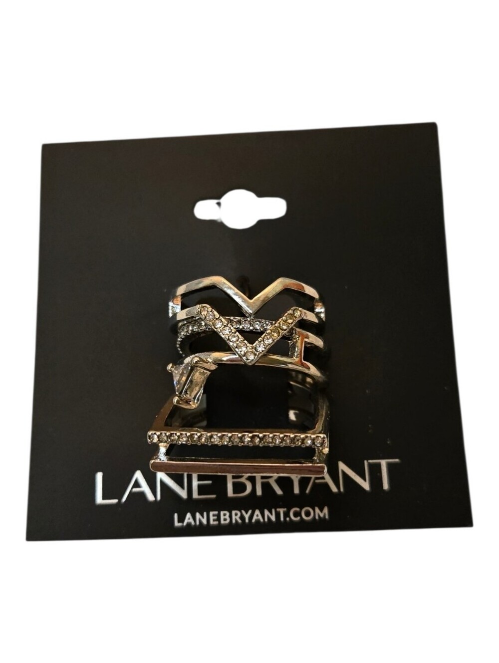 Lane Bryant Silver Crystal Chevron & Geometric Stackable Rings - Silver Size 9